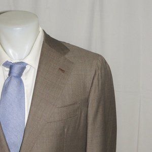 Orazio Luciano Beige Weave Recent Bespoke Two Button Sport Coat 42R